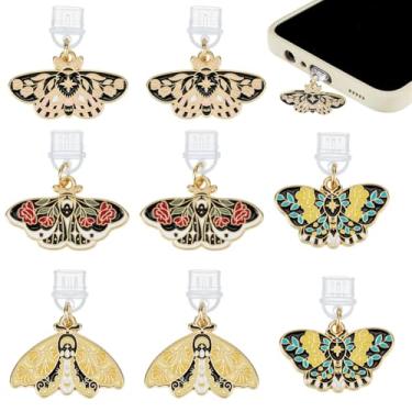 Imagem de OLYCRAFT 8 peças 4 estilos florais Luna Moth Poeira Plugues móveis à prova de poeira 1,2-1,3 polegadas com pingentes esmaltados de liga tipo C plugue de poeira charmoso protetor de porta acessório de