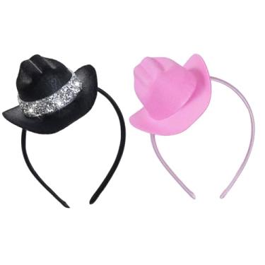 Imagem de Haakong Chapéu de vaqueira rosa mini chapéu de cowboy para mulheres, acessórios de vaqueira ocidental, fantasia feminina, festa de cowboy ocidental de Halloween, Rosa e preto, P