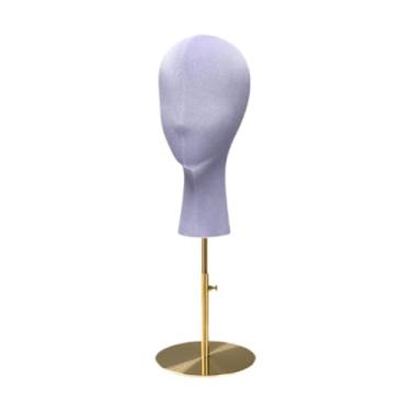 Imagem de Ysyqkn Cabeça de Manequim Feminina, Suporte Profissional para Chapéu E Peruca com Altura Ajustável, Suporte de Veludo para Perucas de Joias, Roxo