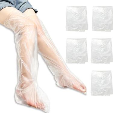 Imagem de 73 cm/28,7 polegadas Capas de perna de plástico para pernas hidratantes estendidas meias descartáveis para pés e pernas meias elásticas à prova d'água (transparente/10 peças/5 pares)