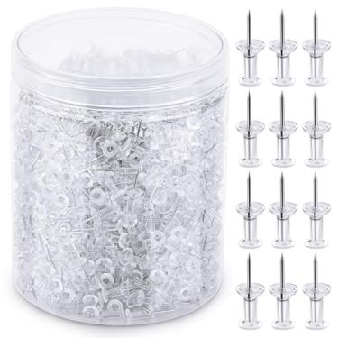 Imagem de 1000 tachinhas de pinos, tachas de polegar com cabeça de plástico transparente e ponta de aço para parede, pinos transparentes para quadro de avisos, pendurar na parede, quadro de cortiça, calendário