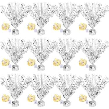 Imagem de 12 conjuntos de mesa de centro de mesa em spray de folha metálica com luzes LED de estrela para mesas, mesa de centro de mesa de festa com glitter metálico explosivo para festa, evento, aniversário,