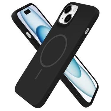 Imagem de oakxco Capa de silicone para iPhone 15 Plus 14 Plus, capa magnética fina e fina compatível com carregamento sem fio Magsafe, capa de gel de borracha macia estética feminina fofa para mulheres e