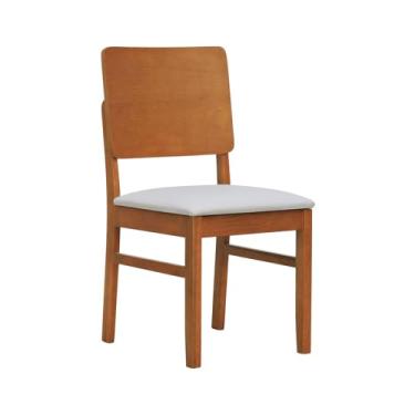 Imagem de Cadeira Quéops Madeira Maciça Encosto Anatômico Assento Estofado - Amêndoa - Corano Bege