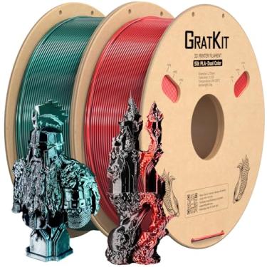 Imagem de Gratkit Filamento PLA de duas cores de seda, filamento PLA de coextrusão 1,75 mm, +/-0,03 mm, 2 * 1 KG/rolo, PLA de seda preto verde e preto vermelho