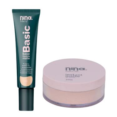 Imagem de Kit Nina Makeup Base Líquida Basic+pó Solto Instant Cor 1