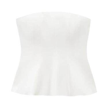 Imagem de Top Curto Feminino Sem Alças Slim Fit Casual Sexy Com Zíper Lateral TF