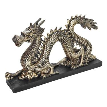Imagem de Dragão Chinês Com Base GG Enfeite Escultura Decoração Resina - M3 Deco