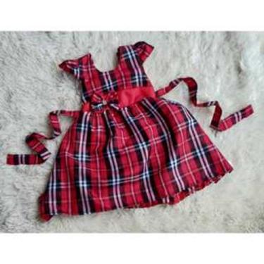 Imagem de Vestido Menina Infantil Simples Vermelho Xadrez Laço Vermelho - EDYNHO