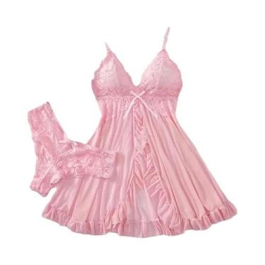 Imagem de Conjunto De Lingerie Sexy De Renda Transparente Vermelha, Camisola Tra