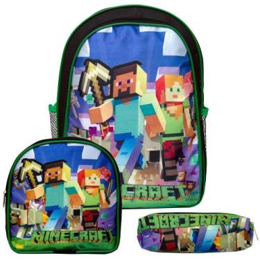 Imagem de Mochila Masculina Escola Infantil Minecraft Lancheira Estojo - TOYS 2U