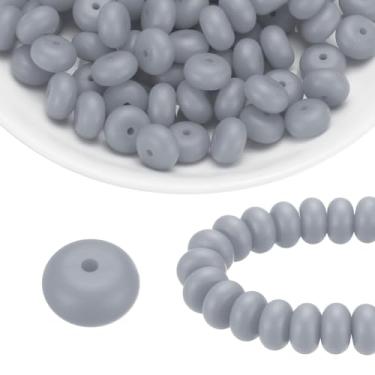 Imagem de HARFINGTON 110 peças de contas de silicone 14 mm contas focais de borracha de lentilha a granel para canetas, chaveiro, pulseira, colar, artesanato, faça você mesmo, cinza claro