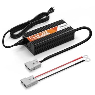 Imagem de Carregador de bateria LiFePO4 de 14,6V 20A, carregador de bateria de lítio de carregamento rápido com ativação inteligente, indicador de LED, terminais de fios e proteção total