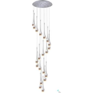 Imagem de Escada de 150 ''/381 cm de comprimento castiçais pendentes de cristal castiçais de coluna de prata clara candelabro suspenso de teto alto de entrada ao Vest, prateado, dourado: 26-Lights
