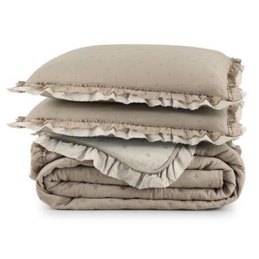 Imagem de Cobre Leito Casal Micropercal 200 Fios com Babado Malvinni Caqui - 3 P