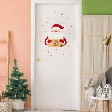 Imagem de Adesivo de Parede Natal 06 Papai Noel com Placa “Feliz Natal” e Estrelas Decoração Festiva