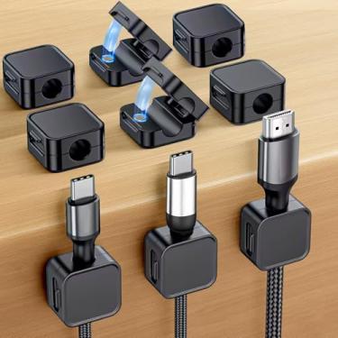 Imagem de Organizador de cabos [1S Lock] Pacote com 9 clipes magnéticos de cabo para mesa de cabeceira, organizador de gerenciamento de cabos adesivos para cabos de carregamento de telefone, USB, HDMI e cabos