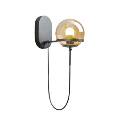 Imagem de FDPBY Arandela preta de vidro âmbar moderno com globo de vidro de 14 cm para quarto, banheiro, arandelas, iluminação de parede (pacote com 1)