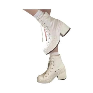 Imagem de Tênis De Lona Feminino Com Plataforma, Lace Up, Casual, Moda, Calçados