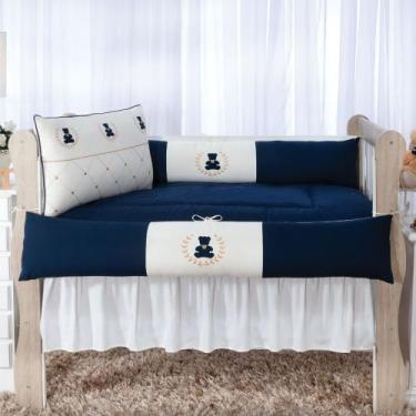 Imagem de Kit enxoval para berço 501 bordado marinho luxo com babado berço - MED