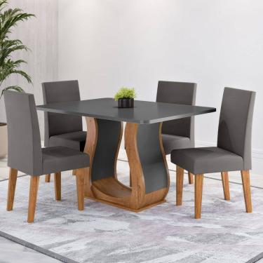 Imagem de Mesa de Jantar 4 Lugares Amarena Marrom/Tampo Cinza/Veludo Cinza - Viero Móveis