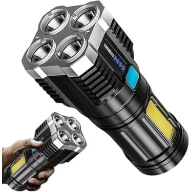 Imagem de Lanterna LED Tática Recarregável USB, 4 LEDs, Impermeável, com Display de Bateria, Ideal para Camping e Emergências
