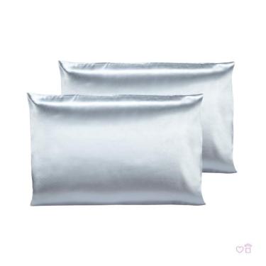 Imagem de Kit 02 Fronhas De Cetim Antifrizz 50X70 Cabelo Cinza