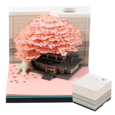 Imagem de LCZNXJJY Calendário de mesa 3D de mesa 2025 com luzes de LED, calendário de arte 3D removível notas adesivas bloco de notas criativo de agrupamento de flores, bloco de notas de arte esculpida em papel