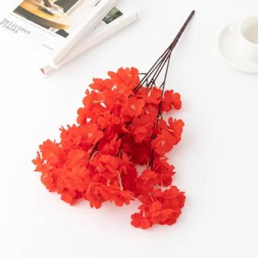 Imagem de Decoração de ramos de flores de cerejeira artificiais, flores falsas para decoração, buquê de pêssego de primavera, casa, casamento, quarto, festa, decoração de casa (1 peça/vermelho)