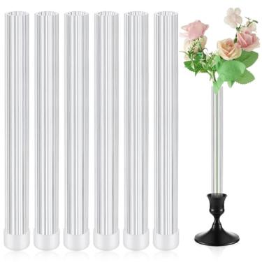 Imagem de Ninehaoou 6 peças de 19,8 cm Bud Vase Taper Castiçal Acrílico Listrado com Capa de Borracha de Silicone Projetado Especialmente para Tamanhos de Vela Cônica de 22 mm a 27 mm para Decoração de Mesas de