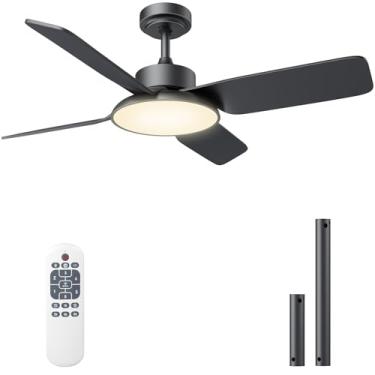 Imagem de Ventiladores de teto de 111,8 cm com luzes, ventilador de teto com luz e controle remoto Ventilador de teto de 111,8 cm, montagem embutida moderna com motor reversível CC sem ruído para quarto externo