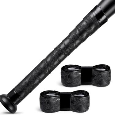 Imagem de 2 peças de fitas de aderência de taco de beisebol 1,5 mm pré-cortadas e totalmente adesivas para softball, fita de substituição antiderrapante para taco de beisebol (preto puro)