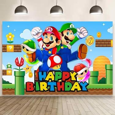 Imagem de Decoração de parede Mario para decoração de aniversário infantil, faixa Mario para artigos de festa de aniversário (1,5 x 0,9 m)