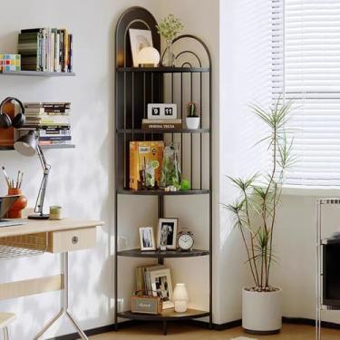 Imagem de BUZUEY Suporte moderno de prateleira de canto de 5 camadas, prateleira de canto de 170 cm para sala de estar, estante de canto de parede, suporte de plantas alto para quarto, cozinha, escritório em