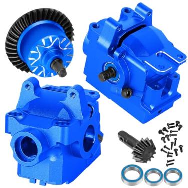 Imagem de BRCatWPark Aluminium Transmission Gearbox Upgrades Part for 1/10 Slash/Rustler/Stampede/Jato VXL 4X4 4WD,XO-1,RC Front Rear Gearbox & 37T Differential Gear,Replace #6880#6881,Navy Blue