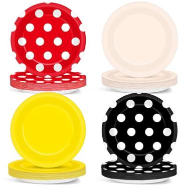 Imagem de 48Pcs Mouse Color Paper Plates for Mouse Theme Party Table Supplies 7 inch Cartoon Red Black Polka Dot Yellow Beige Disposable Dessert Tableware for Boys Birthday Baby Shower Decorations