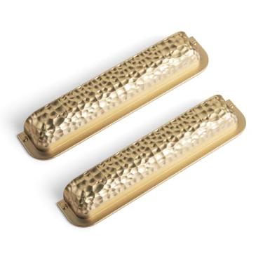 Imagem de Goo-Ki Pacote com 6 puxadores de copo de armário martelado bronze champanhe, orifício central de 12 cm, puxadores de barra de gaveta de liga de zinco para móveis