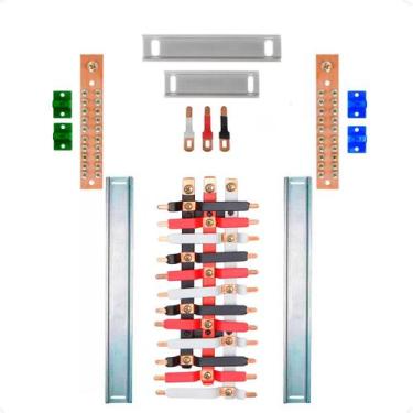 Imagem de Kit Barramento Trifásico Isolado 100A para 22 Circuitos com Placa de P