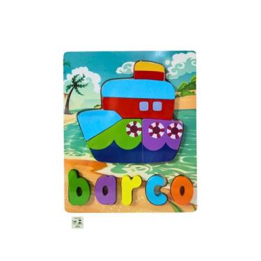 Imagem de Quebra Cabeca Figura e Palavra MDF Toymix Barco 12 Pecas Brinquedo Edu