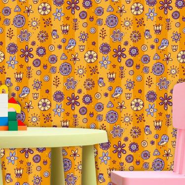 Imagem de Papel de Parede Infantil Auto Adesivo  Desenho Mostarda