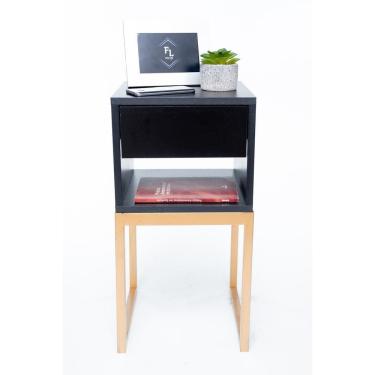 Imagem de Mesa Cabeceira Industrial Preto Eco 30Cm Base Dourada