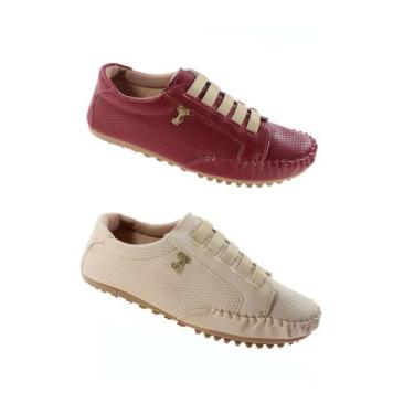 Imagem de Kit 2 pares de Tênis Mocatênis Feminino - Clara Maria, Vermelho, Bege,