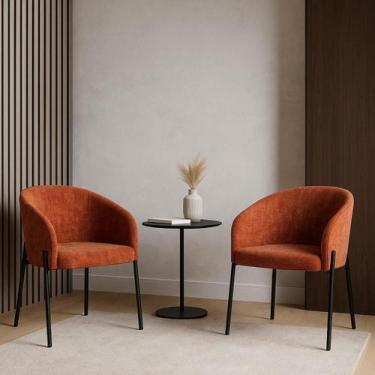 Imagem de Kit com 2 Poltronas Laura com Base Fixa em Aço Carbono Preto Fosco  Ex