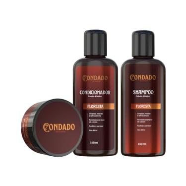 Imagem de Kit Shampoo Condicionador Creme Cera modelador Hidratação Limpeza Masculino Cabelo Barba Condado (Floresta (Amadeirado))