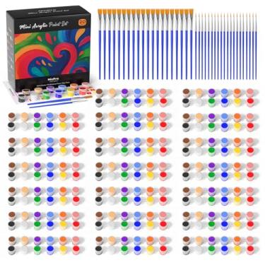 Imagem de Nicpro Pacote com 20 mini conjunto de tinta acrílica, tiras de tintas acrílicas de 12 cores para todas as idades, kit de pintura infantil com 280 peças, armazenamento de tiras de recipiente, perfeito