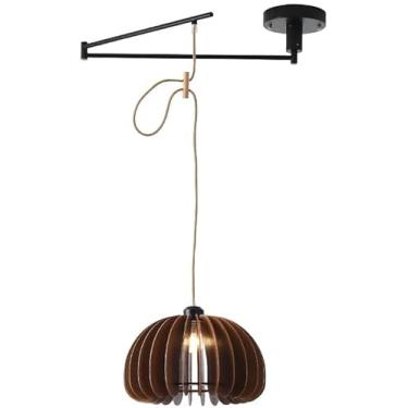 Imagem de Luminária pendente de braço oscilante, teto de madeira, luminária pendente moderna de meados do século, braço ajustável, luminária suspensa, lustre rústico preto de fazenda para sala de jant