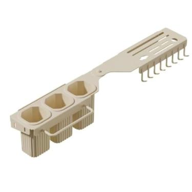 Imagem de Organizador de Cozinha de Canto com Ganchos e Porta Facas Suporte de parede Multiuso Praticidade Espaço Sem furos Acabamento Premium (Creme)