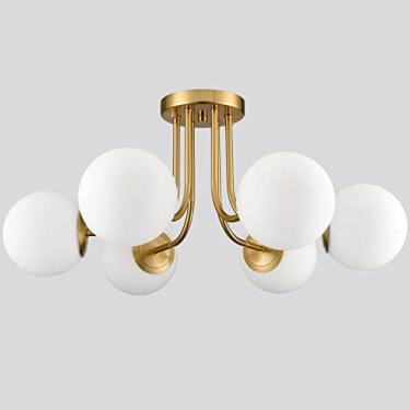 Imagem de Luminária de teto moderna de níquel escovado com cúpula de vidro branco globo, luminária semi-embutida para sala de jantar, hall de entrada, corredor, lustre elegante