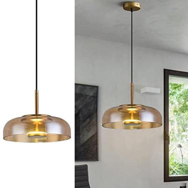 Imagem de Grande lustre de vidro LED moderno de meados do século com cúpula de vidro soprado âmbar 27W 3 luzes Sputnik pendente para ilha de cozinha sala de estar sala de jantar mesa iluminação contem