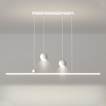 Imagem de Luminária pendente linear LED, lustre de tira longa, luminária minimalista de teto suspensa com holofote, luminária pendente para mesa de jantar, luminária para ilha de cozinha, escritório e